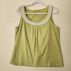 Talbots Womens XL Lime Green Beaded Neckline Sleeveless Knit Tank Top Pleated